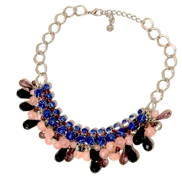 SWEET TREAT | TALBOTS Pink & Blue Bauble Beaded Statement Necklace | NWOT - Picture 3 of 7